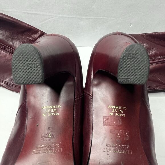 Elastomere Burgundy Red Leather Heeled Boots Womens Size 7 West Germany - Picture 7 of 11